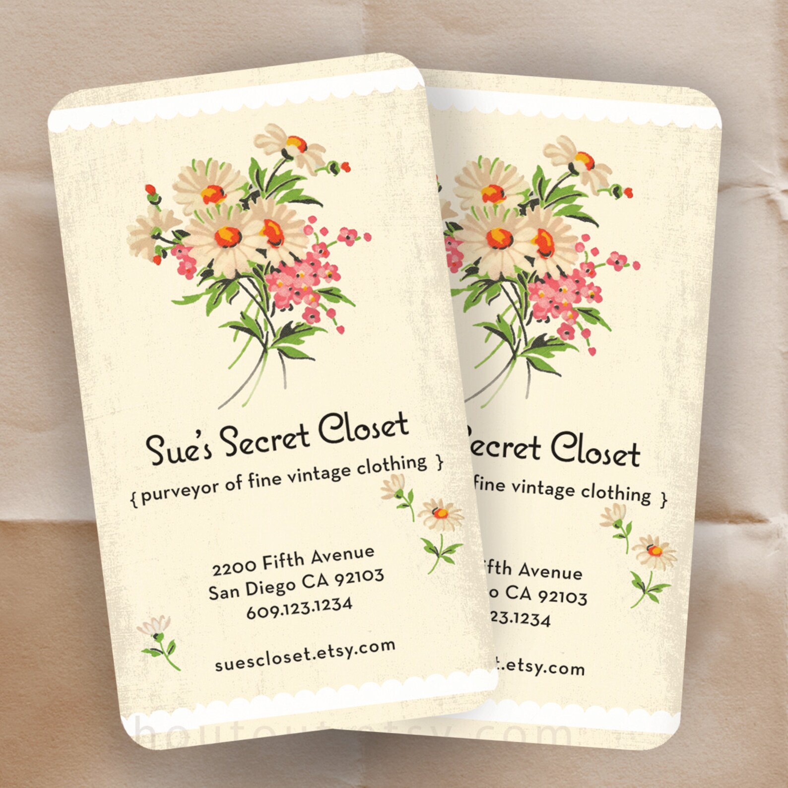 Business Cards VIntage Floral Fabric Personalized Shop Etsy