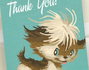 Thank You Notes for Children, Retro Puppy Notecards, Vintage Paint by Number Puppy Dog, Blank Inside, Ready to Ship / Set of 20