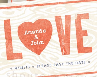 Custom LOVE Save the Date Invitations, Wedding Invitations, Personalized Rustic Boho Design, Engagement Party Invitation - 75 Cards