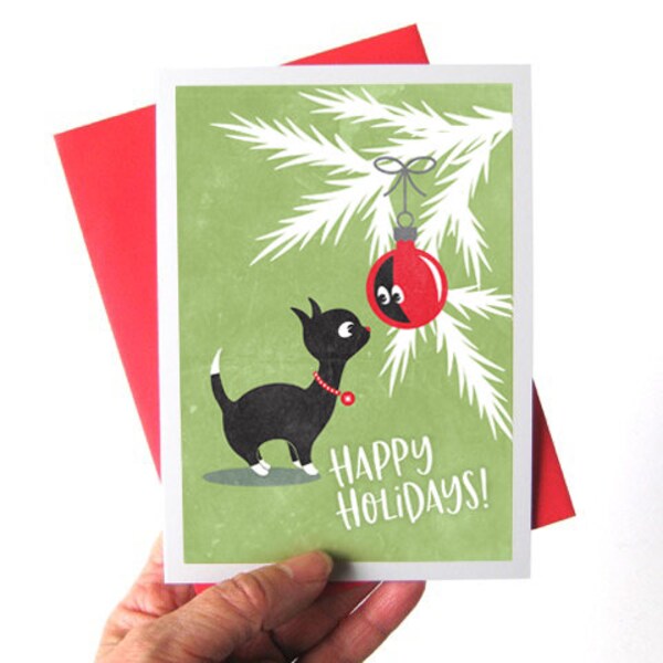 Christmas Kitty Vintage Style Holiday Cards, Happy Holidays Retro Cat Cards, Cat Lover, Christmas Kitty, Set of 10