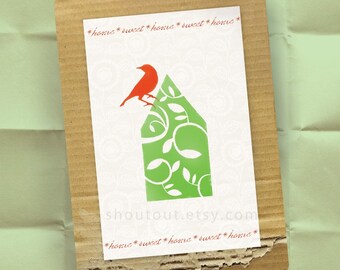 Personalized Moving Announcement Postcard, Home Sweet Home with Bird, Custom Cards / Set of 100