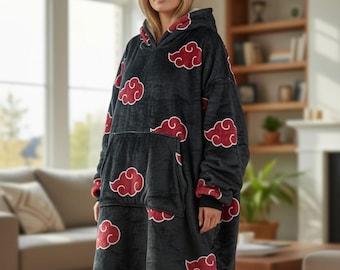 Custom Oversized wearable Blanket Hoodie Sweatshirt – Sherpa Fleece Anime Snugggie