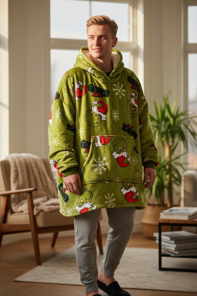 Sudadera con capucha tipo manta extragrande personalizada del Grinich – Sudadera de forro polar Sherpa imagen 4