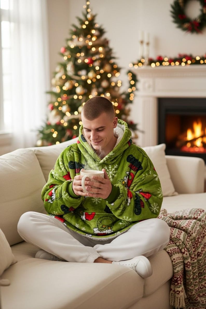 Sudadera con capucha tipo manta extragrande personalizada del Grinich – Sudadera de forro polar Sherpa imagen 2