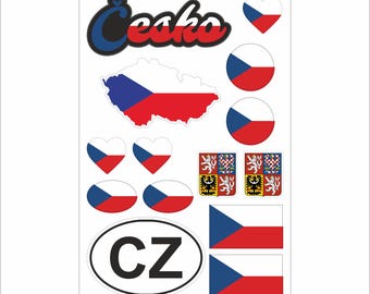 Czechia Sticker Set – 14 Vinyl Decals, Flag, Map, CZ Code, Czechia Emblem