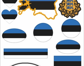 Set de pegatinas de Estonia: 14 vinilos con la bandera, el mapa y el código EST