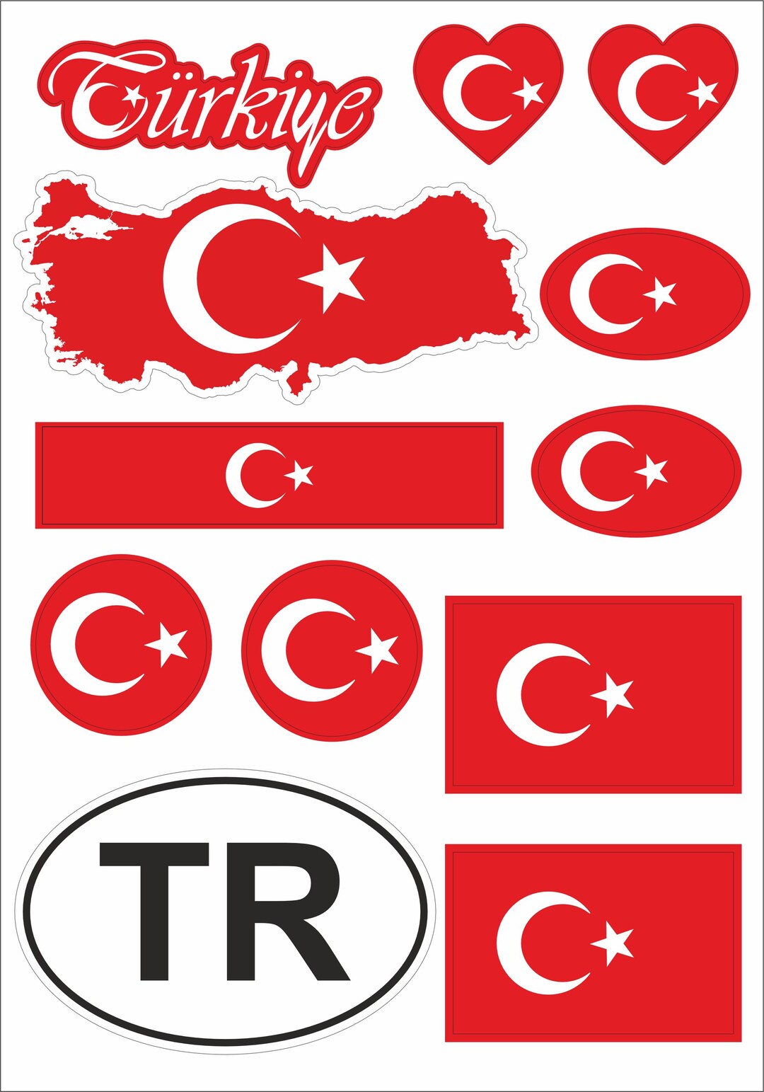 Turkey Sticker Set – 12 Vinyl Decals, Flag, Map, TR Code, Waterproof ...