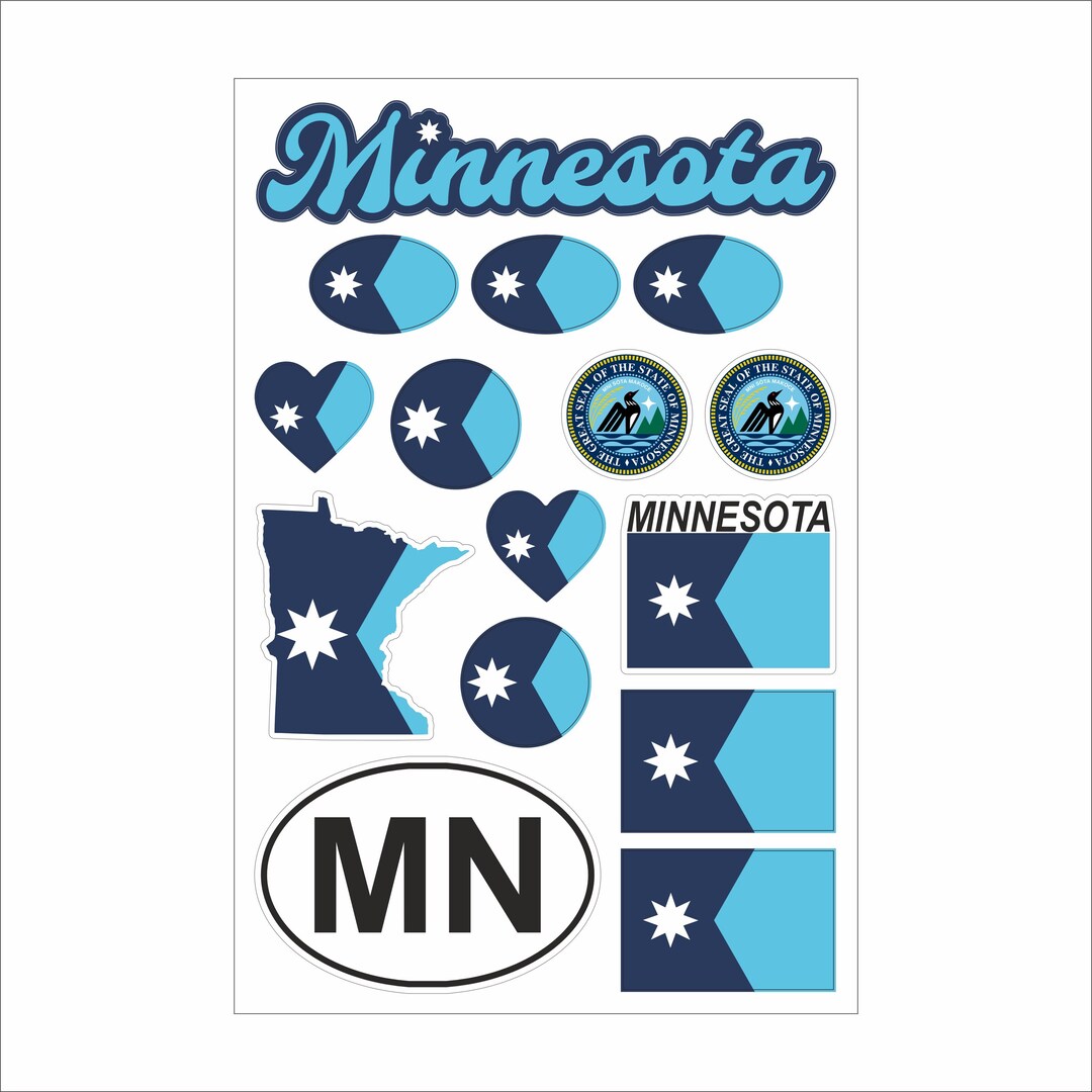 Mn Tags Sticker Minnesota Sticker Set–15 Vinyl Decals, Flag, Map, MN Code, Minnesota ...