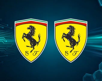 2x Ferrari Logo/Emblem Sticker Set – UV Printed Vinyl Sticker – Motorcycle, Car, Bicycle, Leptop