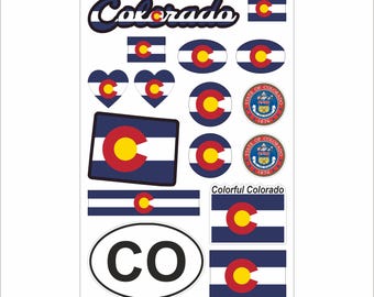 Colorado Sticker Set – 16 Vinyl Decals, Flag, Map, CO Code, Colorado Emblem, Motorcycle