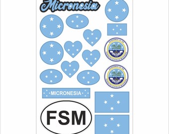 Micronesia Sticker Set – 18 Vinyl Decals, Flag, Map, FSM Code
