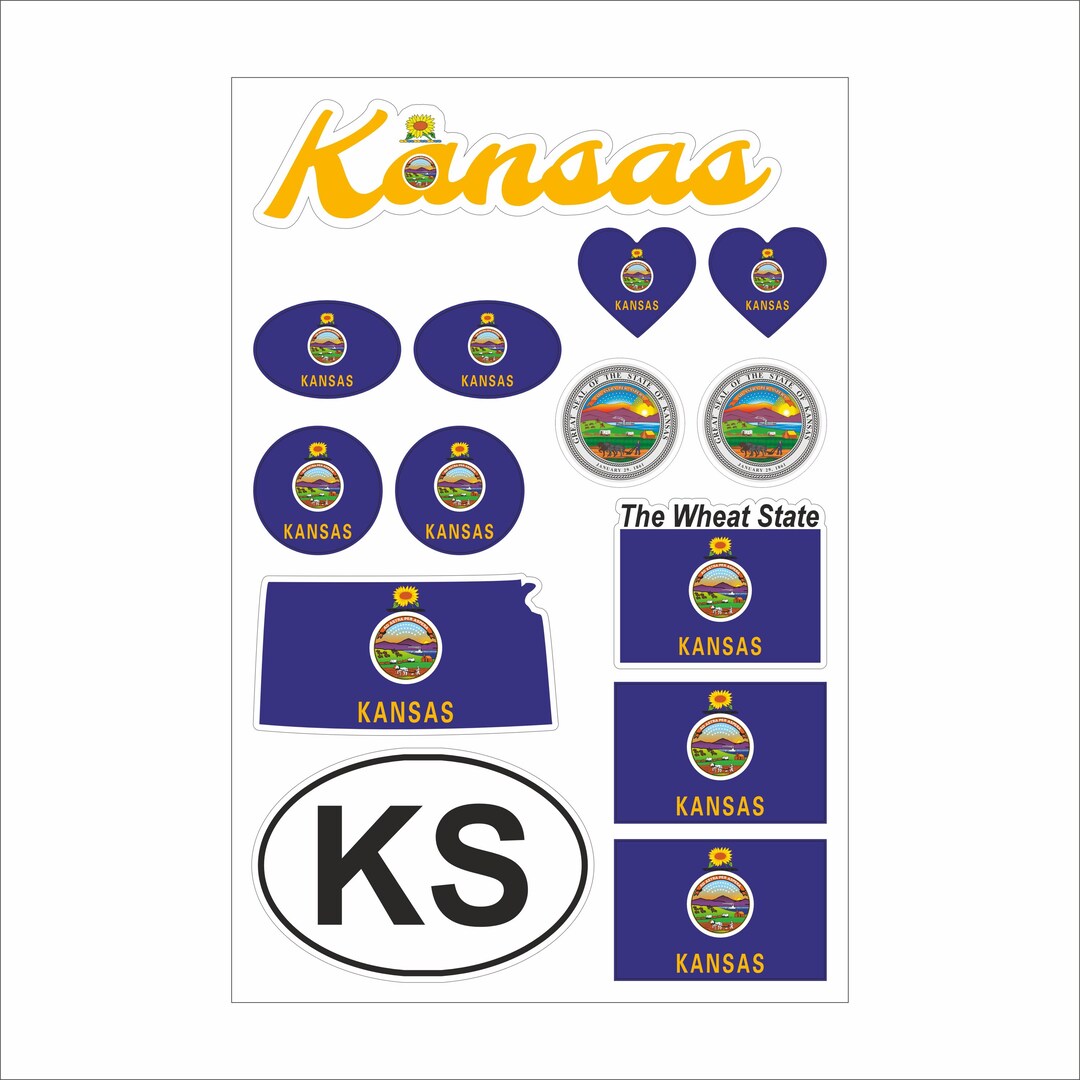 Code Kansas Scene Kansas Sticker Set – 14 Vinyl Decals, Flag, Map, KS Code, Kansas Emblem ...