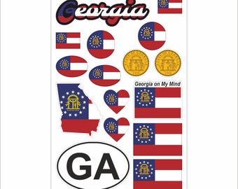Georgia Sticker Set – 16 Vinyl Decals, Flag, Map, GA Code, Georgia Emblem, Motorcycle, Car