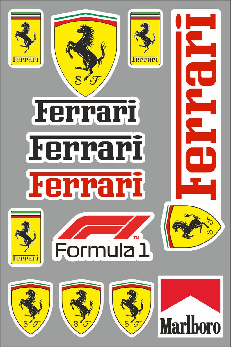 Ferrari Sticker Set–12x, Vinyl Decals, Ferrari Emblem, Motorcycle, Car ...