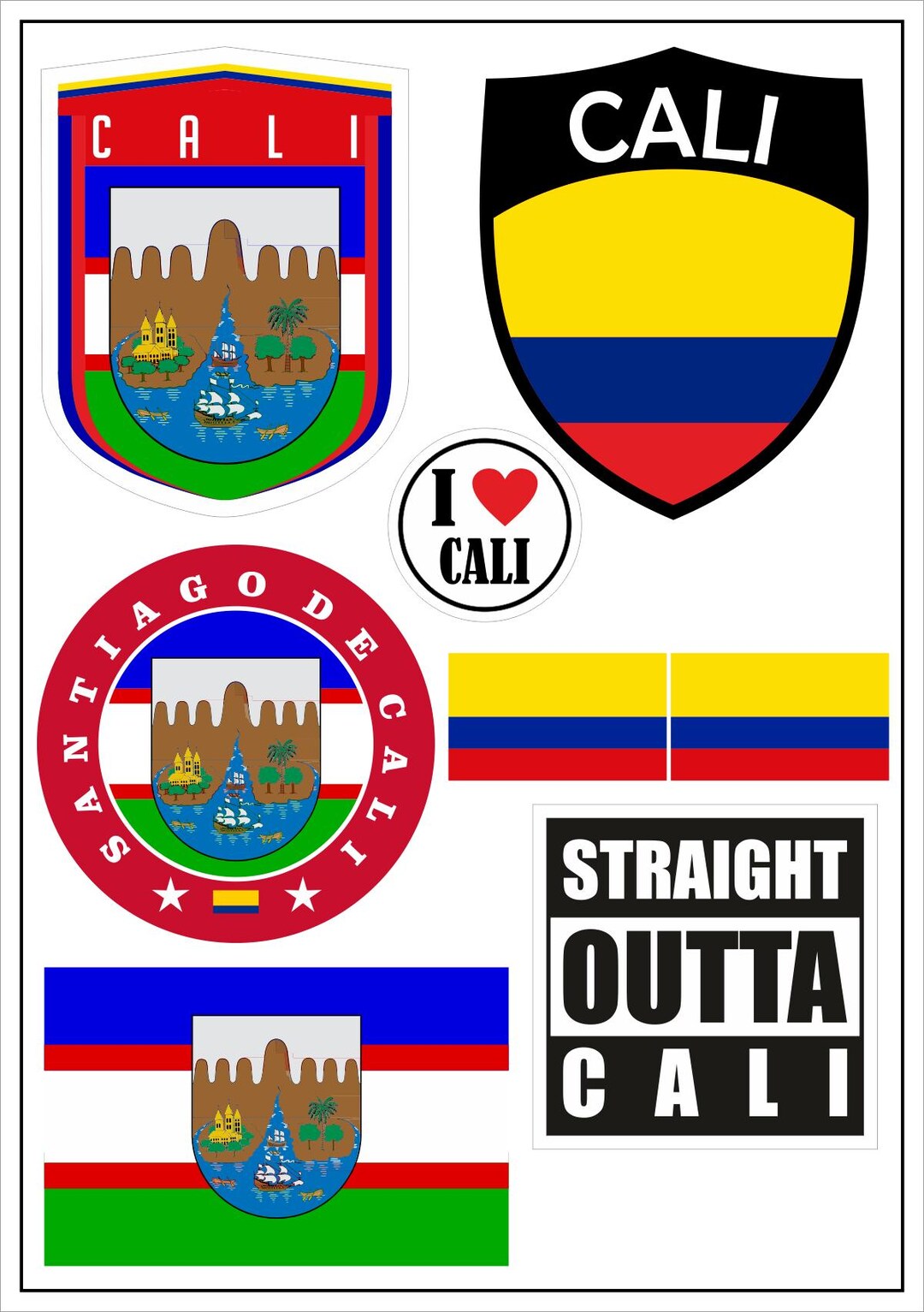 Cali Colombia Sticker Set 8x – Flag Decal Car Motocyle PC Notebook ...
