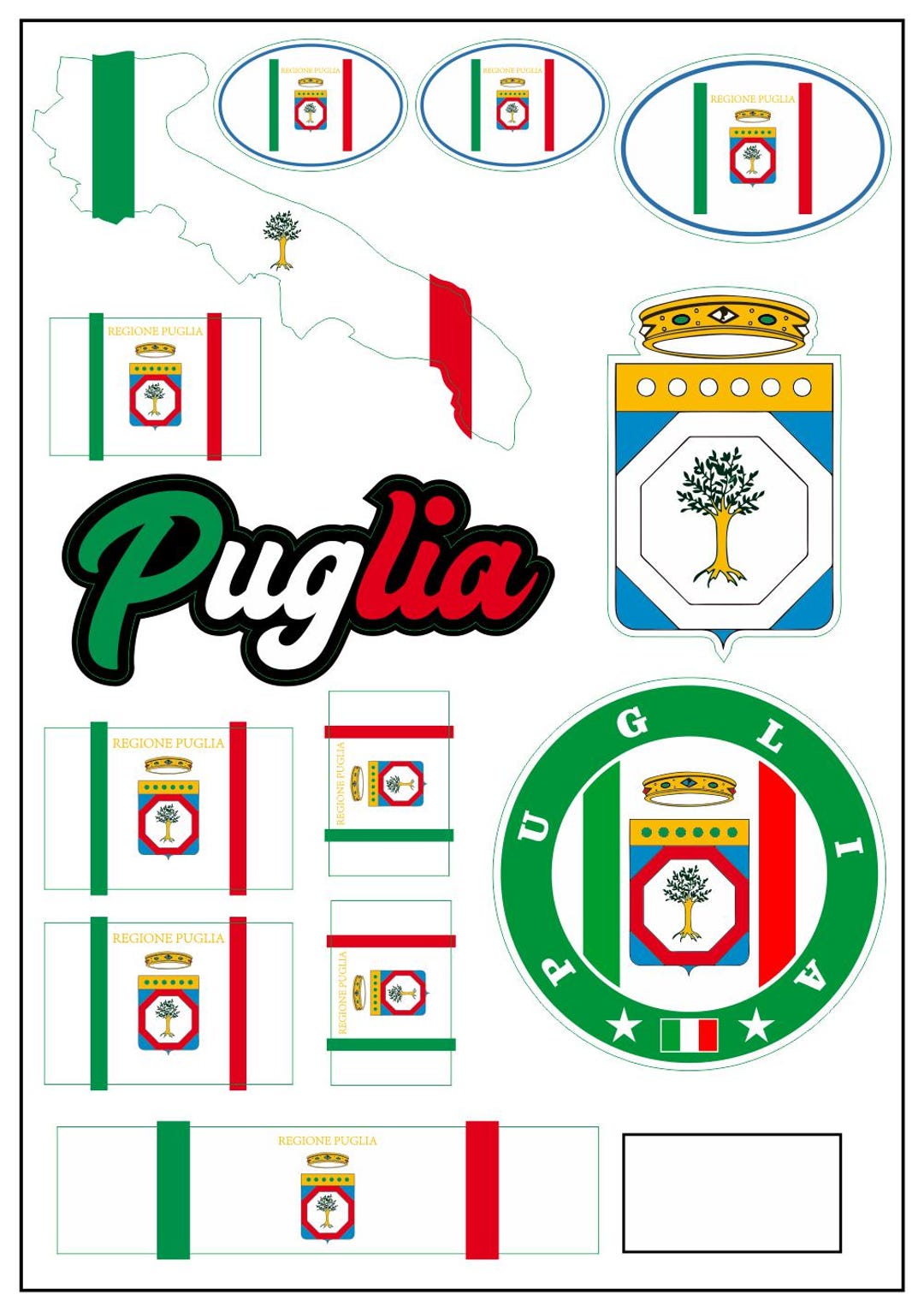Puglia Rflag Puglia Sticker Set 12x– Flag Decal Car Motocyle PC Notebook Tuning AK ...