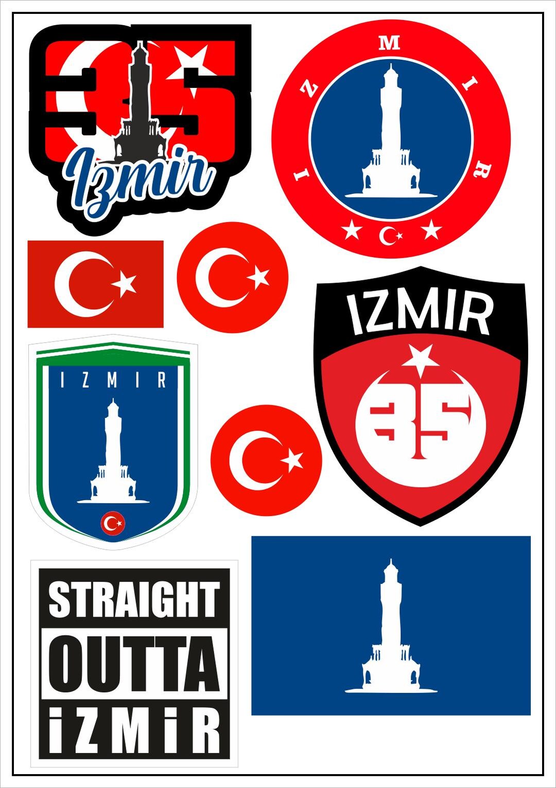 Izmir Türkiye Sticker Set 9x – Flag Decal Car Motocyle PC Notebook ...