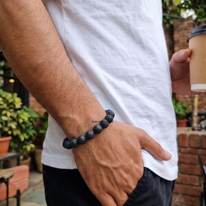 Natural Black Lava Stone Bracelet, 10mm Volcanic Rock Beads, Aromatherapy Diffuser, Grounding Yoga Jewelry