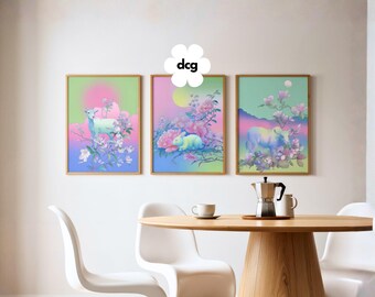 Lunar New Year Chinese Zodiac Wall Art Print Set | Rabbit, Goat & Ox (Digital Download)