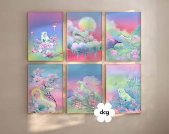 Chinese Zodiac Wall Art Prints Set of 6 | Lunar New Year (Digital Download)
