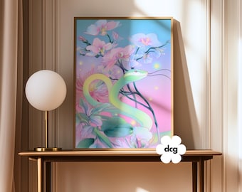 Chinese dierenriem slang kunstafdruk | Muurkunst maannieuwjaar (digitale download)