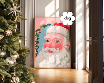 Pink Retro Santa Claus Print | Mid-Century Christmas Wall Art (Digital Download)