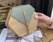 Hex-shape Mulit Style Straw Leather Handbag Women Summer Rattan Bag Handmade Woven Beach Circle Bohemia Shoulder Bag New Fashion