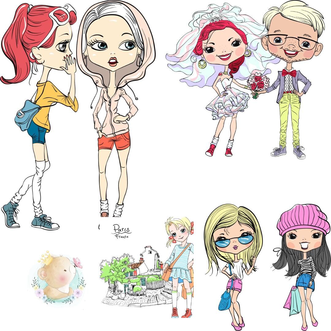 Cute Fashion Girl Clipart Bundle | Cartoon Character PNG | Chibi Girl ...