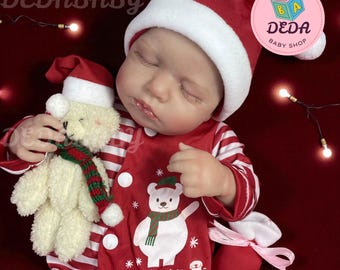 Bebé Reborn navideño, niño, de vinilo y silicona, 48 cm (19 pulgadas), muñeco realista de recién nacido, hecho a mano, pintado a mano, incluye ropa.