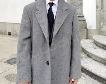 Abrigo de tweed gris para hombre / Abrigo clásico de lana para invierno