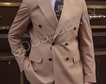 Terno Camel de Abotoamento Duplo | Corte Slim com Lapela de Pico, Feito à Mão