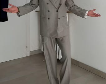 Traje de raya diplomática gris claro para hombre, pantalón cruzado de pierna ancha, traje de novio de boda personalizado