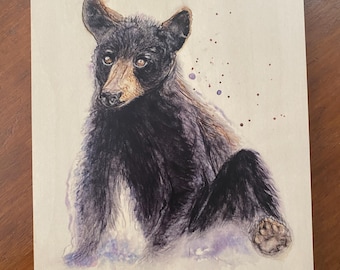 Black Bear Watercolor Print | Maple Wood Nature Decor, Woodland Art