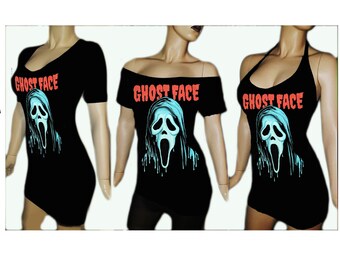 RECYCLED UPCYCLED Men's Women's top dress Shirt Tailored from Scream movie shirt Choose size and style