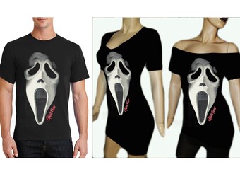 RECYCLED UPCYCLED Men's Women's top dress Shirt Tailored from Scream movie shirt Choose size and style