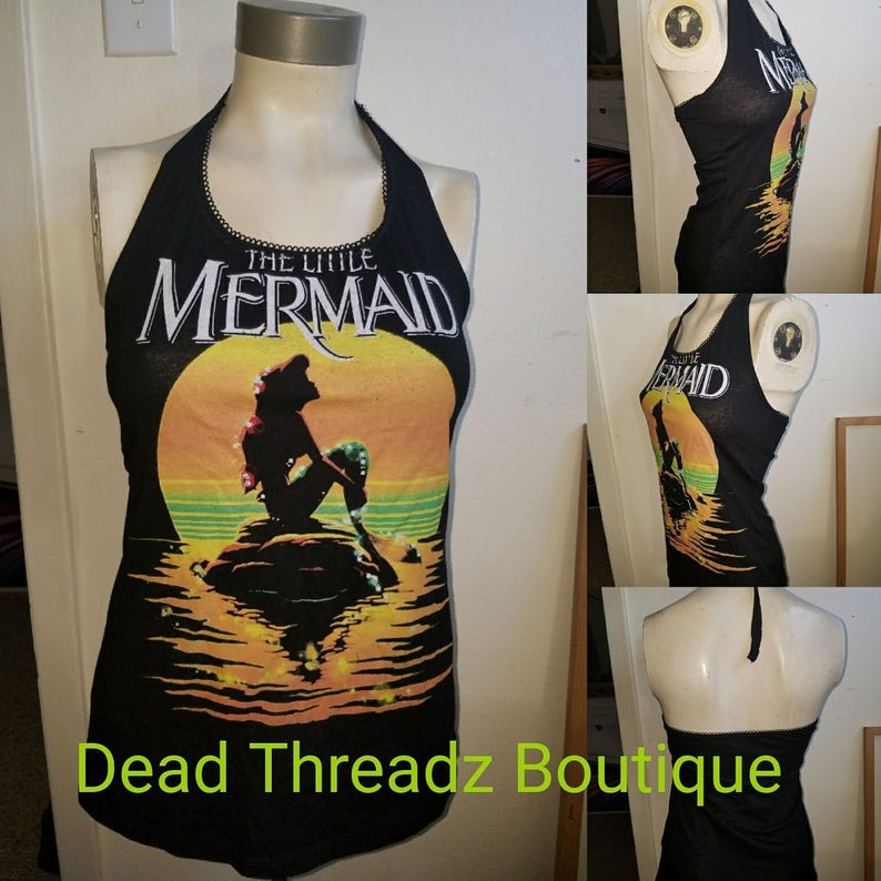 Recycled upcycled Halter top dress Tailored Made from used licensed little mermaid shirt CHOOSE size