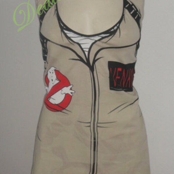 Ghostbusters Venkman Suit Glow in the Dark Altered re purposed sexy diy halter top shirt dress tunic size small