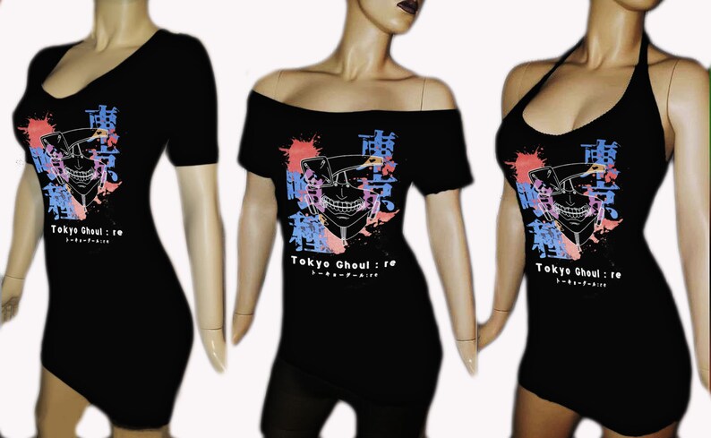 RECYCLED UPCYCLED Women\u2019s DIY Halter Top tailored from licensed Tokyo Ghoul Ken Kaneki T Shirt choose size and style