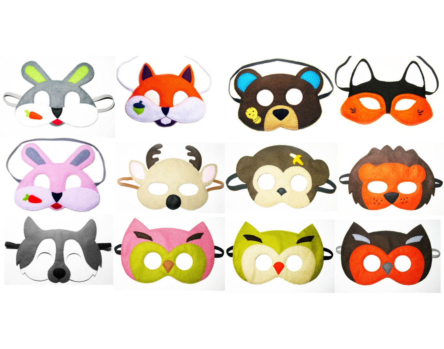 6 felt Woodland animals Masks party pack for kids YOU CHOOSE | Etsy