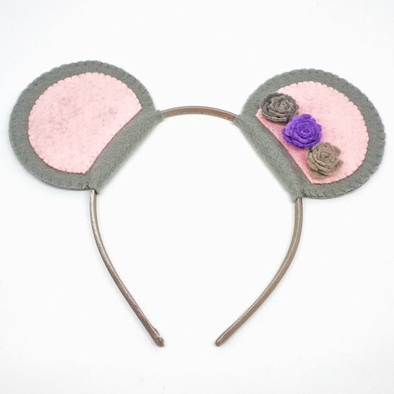 Girls Grey and Pink Mouse Ears on Head band.