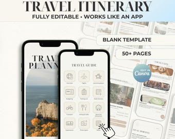 Travel Itinerary Template | Editable Trip Planner | 14 Day Vacation Planner Canva