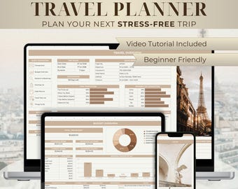 Travel Planner Spreadsheet for Google Sheets, Digital Trip Planner | Vacation Itinerary Organizer | Travel Budget
