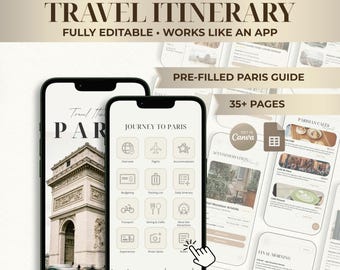 Mobile Travel Itinerary Template Paris | Digital Trip Planner | Editable Canva Guide & Budget