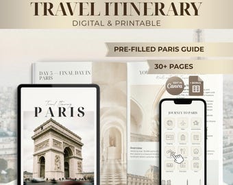 Paris Travel Itinerary Bundle | 4-in-1 Digital, Mobile & Printable | Canva