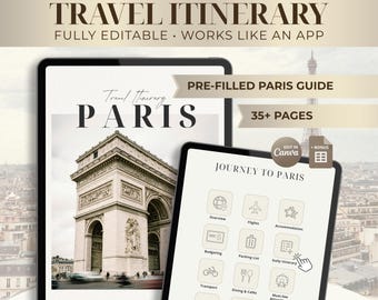 Paris Digital Travel Planner for iPad | Interactive Tablet Itinerary Template | Editable Canva Guide & Budget