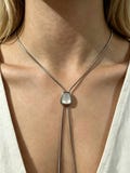 Cream Stone Bolo Tie with Silver Chain, Handmade Bola Tie Necklace for Women, Wedding Bolo Necktie Gifts for Cowboy Cowgirl Bridal Jewelry