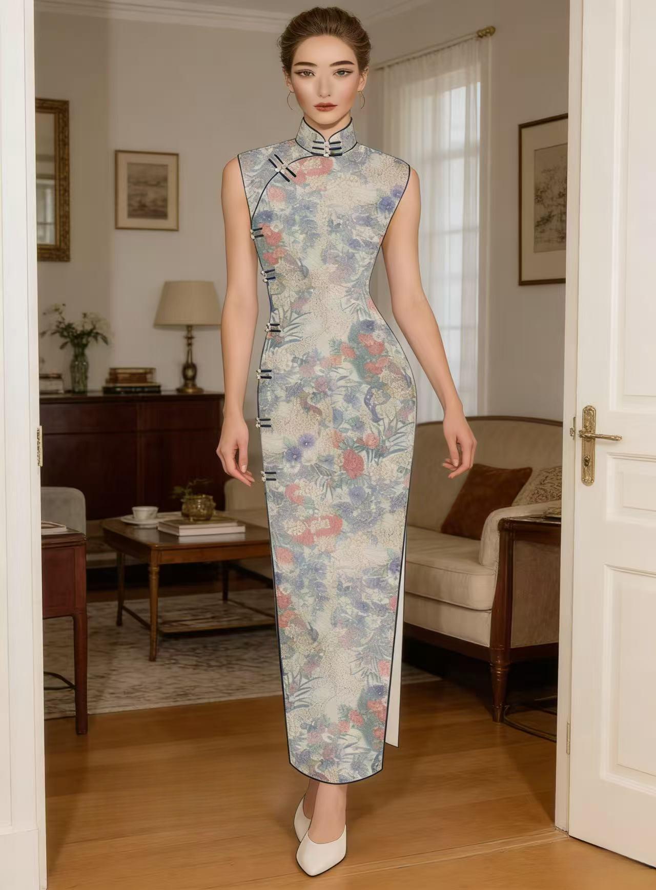 mandarin bridesmaid dresses Bridesmaids Gray Chinese Style Dress (BM07) S / Two Layers / Gray main image 0
