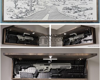 Desert Road Line Art Wall Art Secret Compartment | Black and White Home Decor