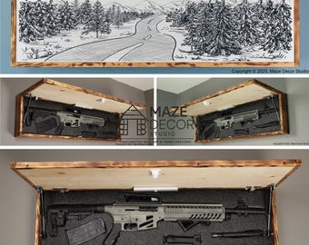 Forest Road Line Wall Art Secret Compartment | Mountain Pine  Print
