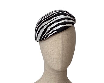 zebra mini hat, black and white cocktail hat, animal print fascinator, formal hat for women, mother of the bride hat made in Israel